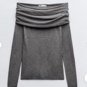 Zara Gray Off-Shoulder Sweater